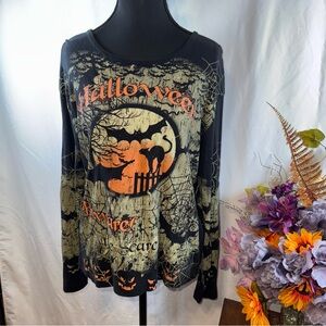 My Halloween Bat Pumpkin Graphic Long Sleeve Top Size L Spooky Fall